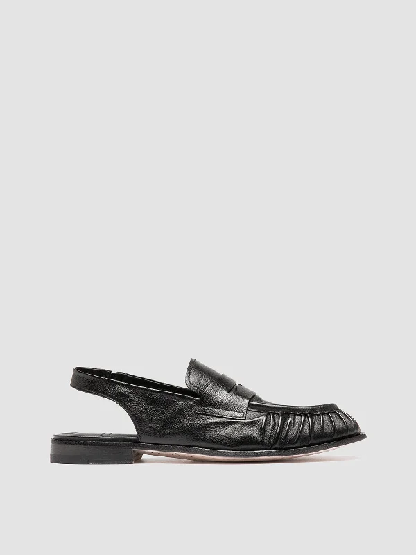 SOLITUDE 102 - Black Leather Slingback Sandals Athleisure Derby Style  