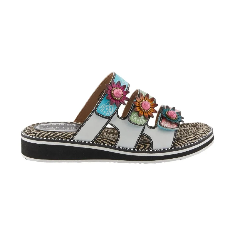 Spring Step Women's L'artiste Maryse Sandals - White Multi Paisley Print Shoe Design  