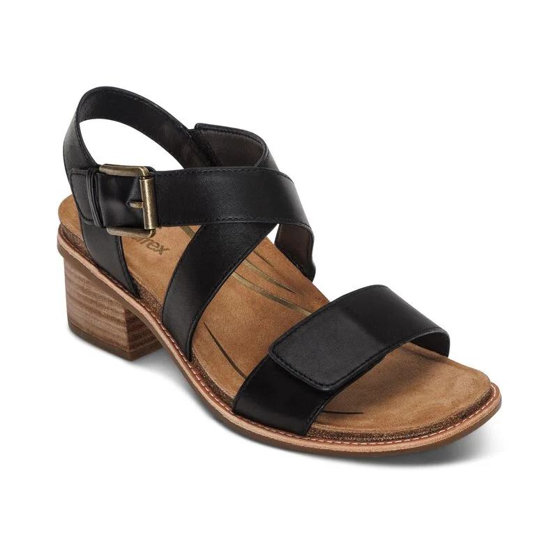 Women's Aetrex Kristin Arch Support Block Heel Color: Black Open - Lacing Derby Look  