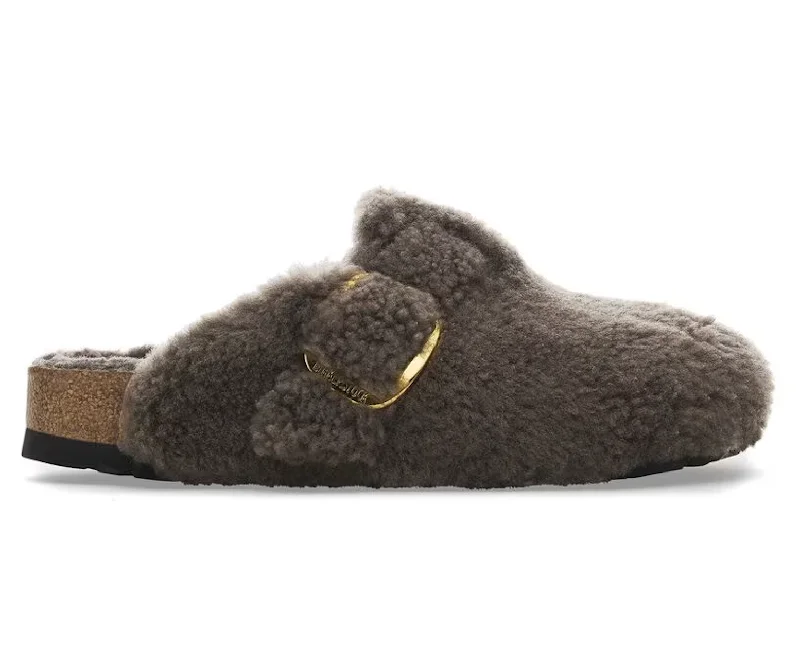 UNISEX BIRKENSTOCK BOSTON BIG BUCKLE TEDDY SHEARLING | CONCRETE GRAY Ankle - High Military Boot Style  