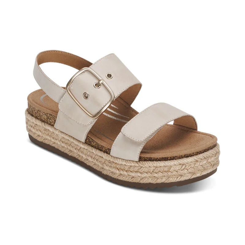 Women's Aetrex Vania Arch Support Platform Sandal Color: Cream Blue Coast Loafer Aesthetic 