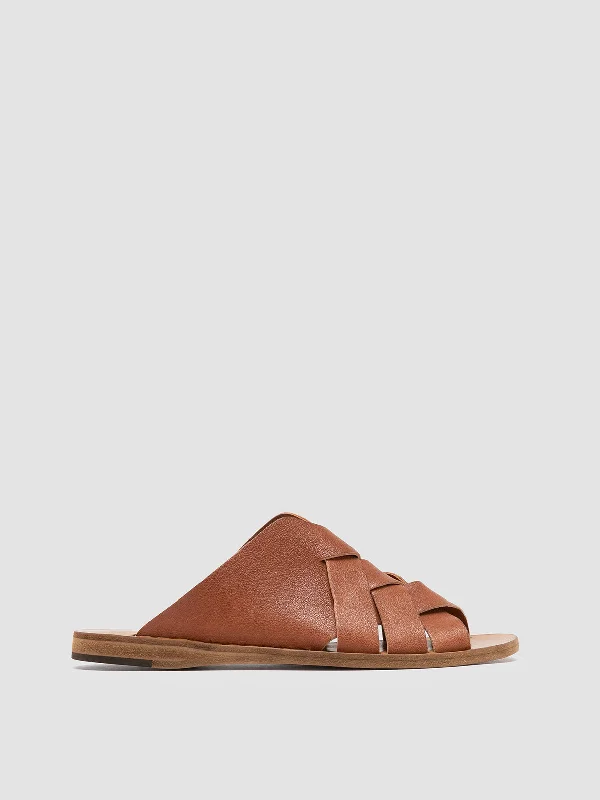 ITACA 049 - Brown Leather Slide Sandals Buckle -