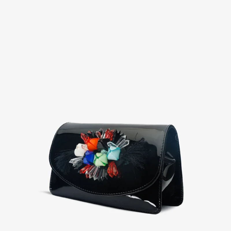 The Vigo Black Patent Leather Handbag Single - Buckle Monk Look  