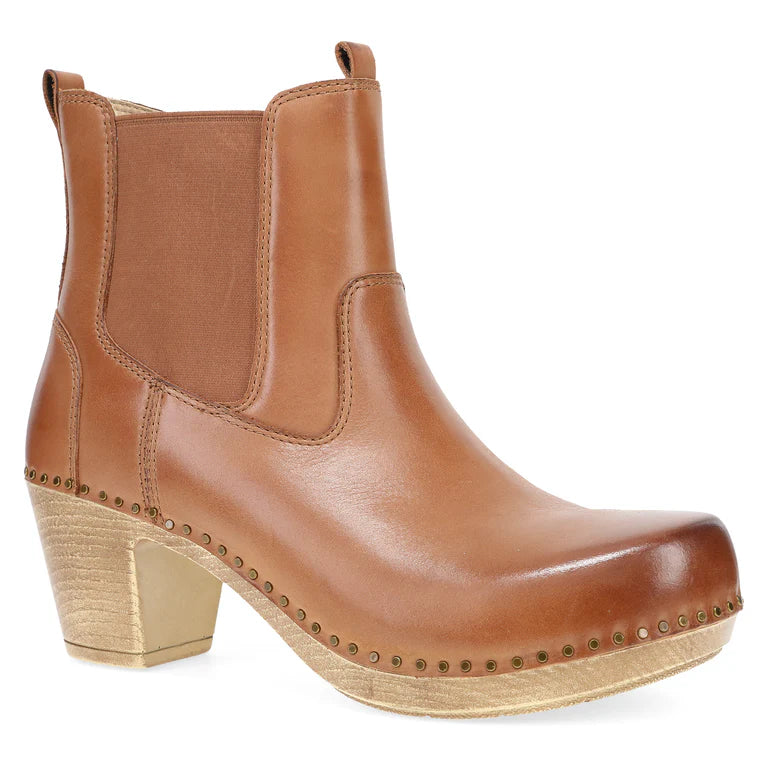 Shayna Heeled Clog Boot in Luggage Paisley Print Shoe Design  