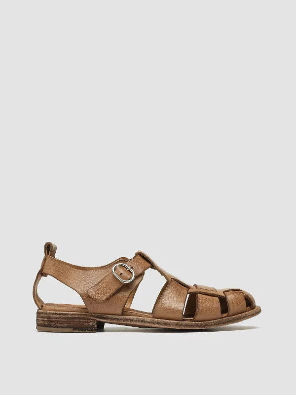 LEXIKON 536 - Brown Leather Sandals Camouflage Print Boot Style  