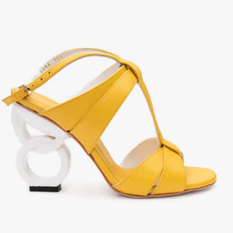 The Duffryn Yellow T-Strap Leather Women Sandal Distressed Leather Shoe Style  