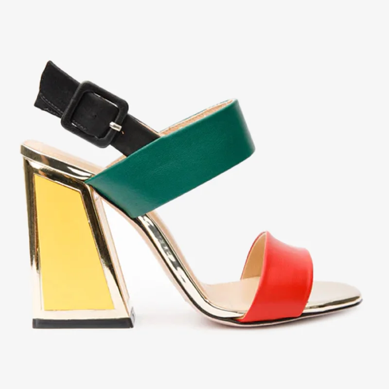 The Niger Block Heel Multicolor Leather Women Sandal Aesthetic  