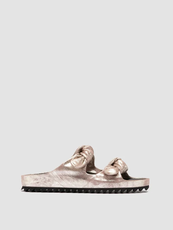 PELAGIE 021 - Gold Leather Slide Sandals Two - Tone Shoe Design  