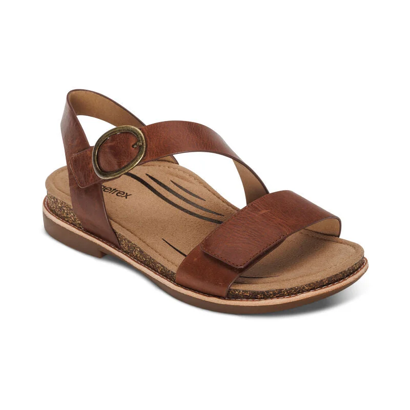Women's Aetrex Tamara Asymmetrical Quarter Strap Sandal Color: Walnut Inflatable Shoe Look 