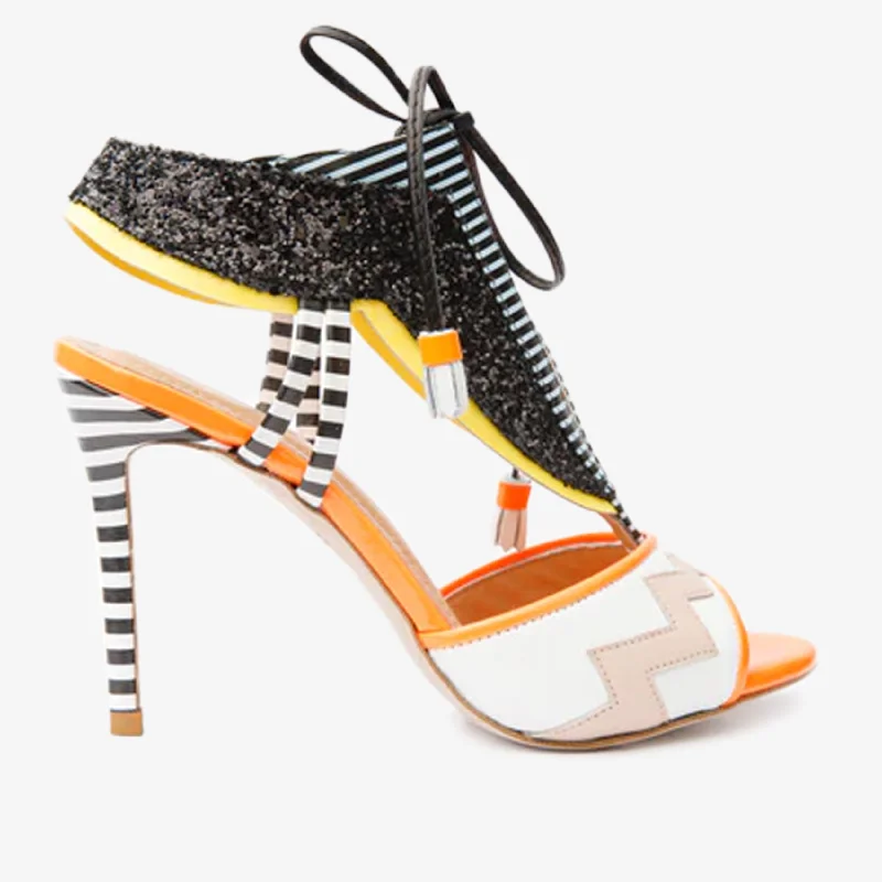 The Santa Amaro Orange Glitter Leather Women Sandal Casual Loafer Style          