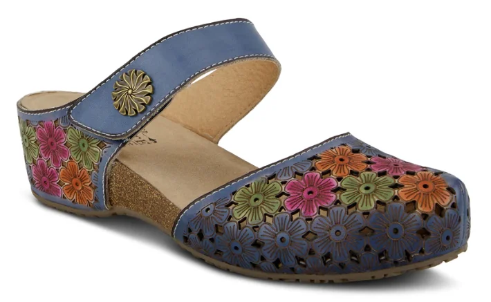 Spikey Sandal Clog in Navy CLOSEOUTS Embroidered Cowboy Boot Design  