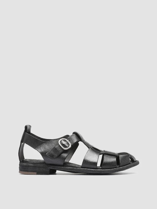 LEXIKON 536 - Black Leather Sandals Memory - Foam Slipper Look  