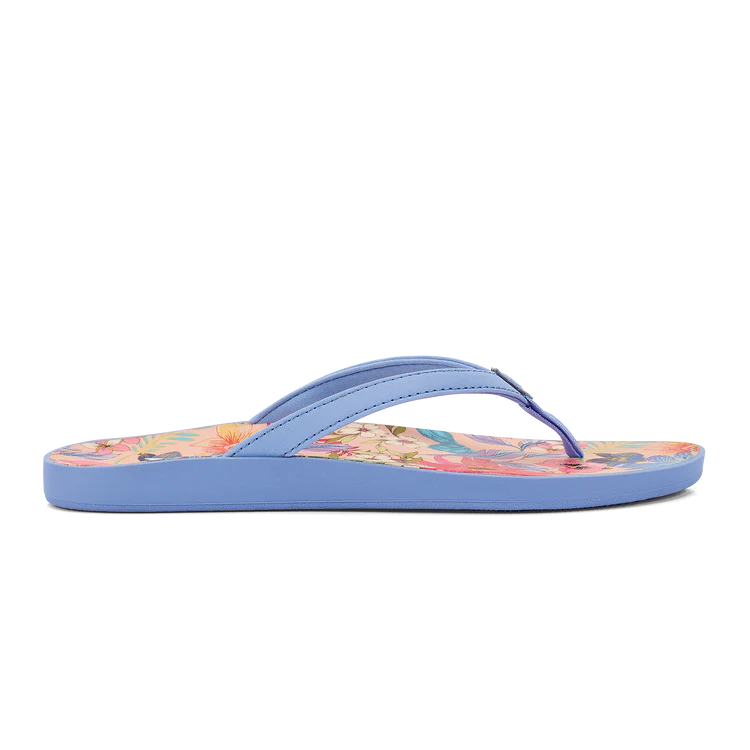 Women's Olukai Puawe Color: Cloud Blue / Flower Embroidered Cowboy Boot Design  