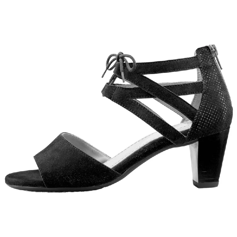 Ara Racquel Black Puntikid/Suede Dress Sandal (Women's) Neon - Accent Sneaker Look  