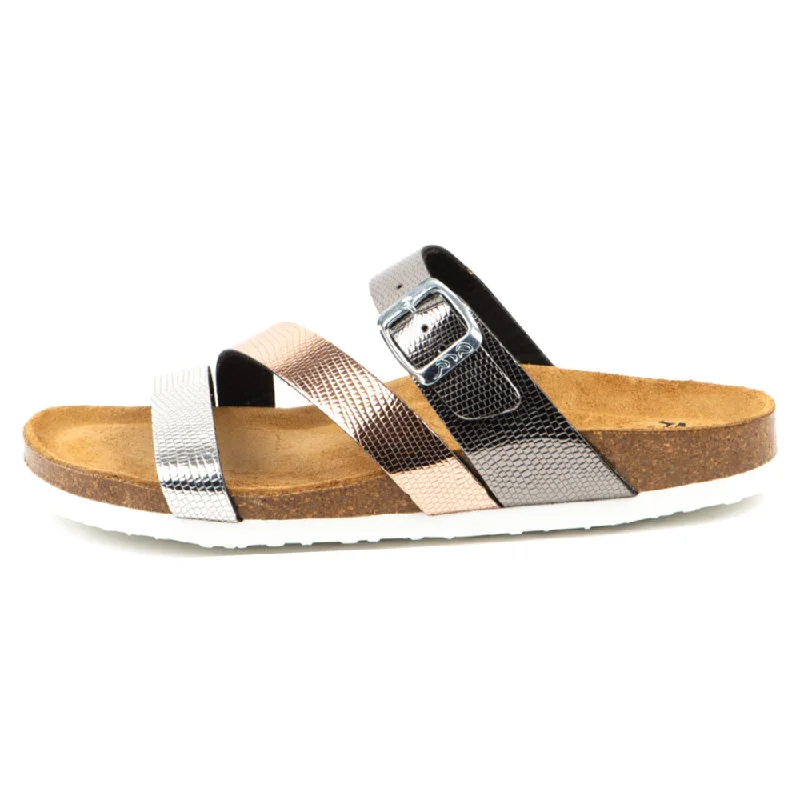 Ara Felipa Silver/Rosegold/Anthracite Cork Slide Sandal (Women's) Slide Sandal Beach Style  