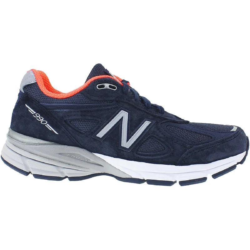 Women's New Balance W990NV4 Running Shoes Navy Leather/Mesh Glow - in - the - Dark Shoe Design  