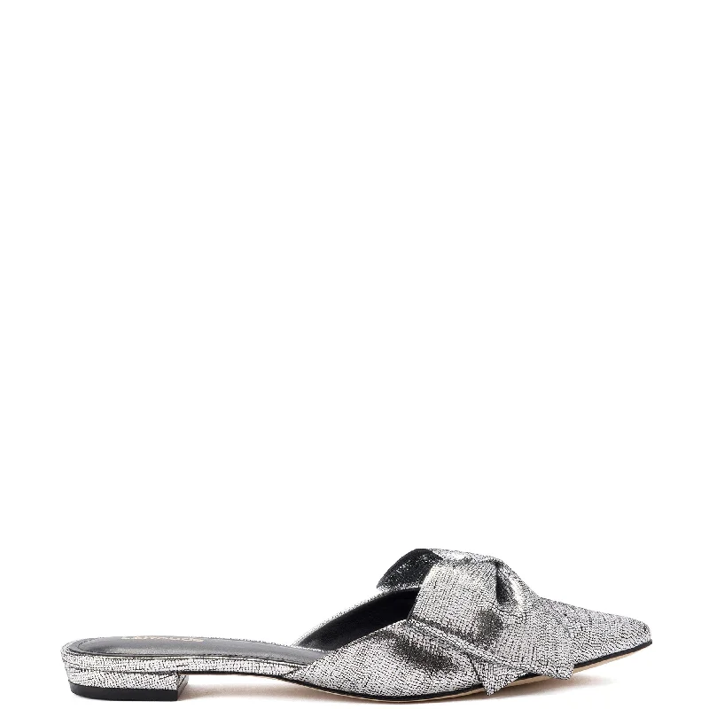 Elle Flat Mule In Silver Cracked Metallic Leather Suede Desert Boot 