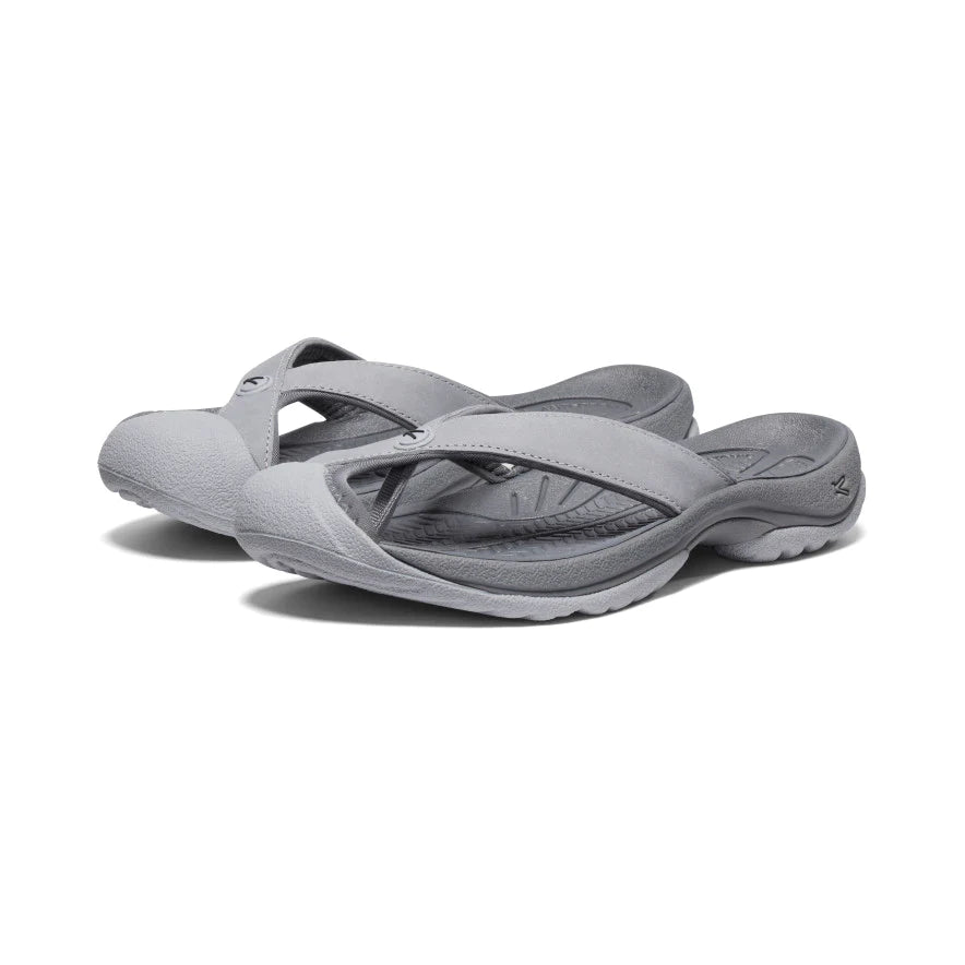Women's Keen Waimea Leather Flip Flop Color: Alloy/Black Smart - Shoe Functionality Style  