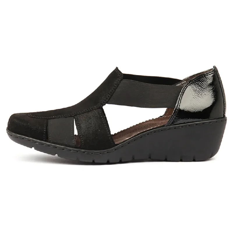 Ara Reggio Black Leather Sandal (Women's) Striped Shoe Style  