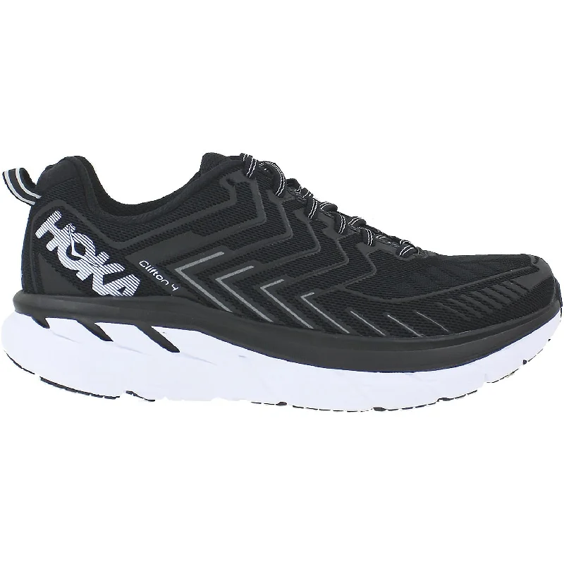 Women's Hoka One One Clifton 4 Black/White Mesh Striped Shoe Style  