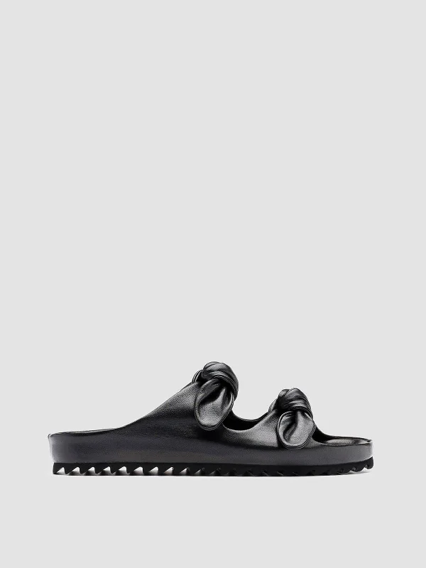 PELAGIE 010 - Black Woven Leather Sandals Buckle -