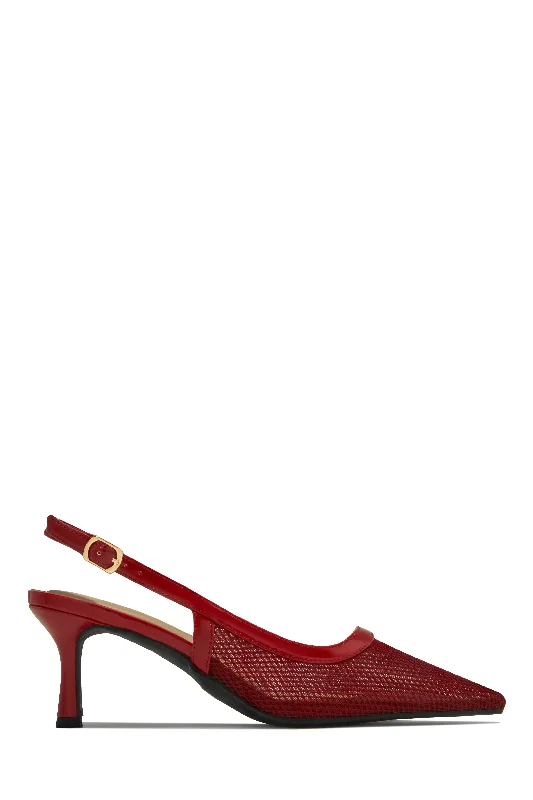 Chloey Slingback Mid Heel Pumps - Wine Checkered Shoe Pattern Look  