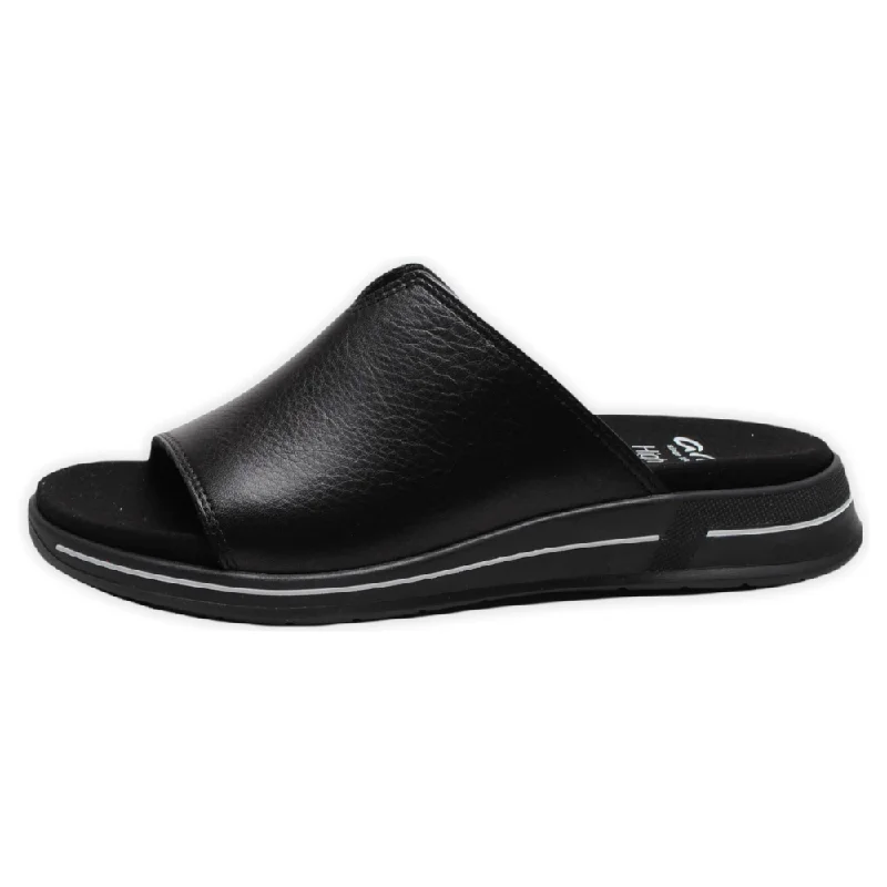 Ara Onella Black Leather Sandal (Women's) Rubber - Sole Plimsoll Look  