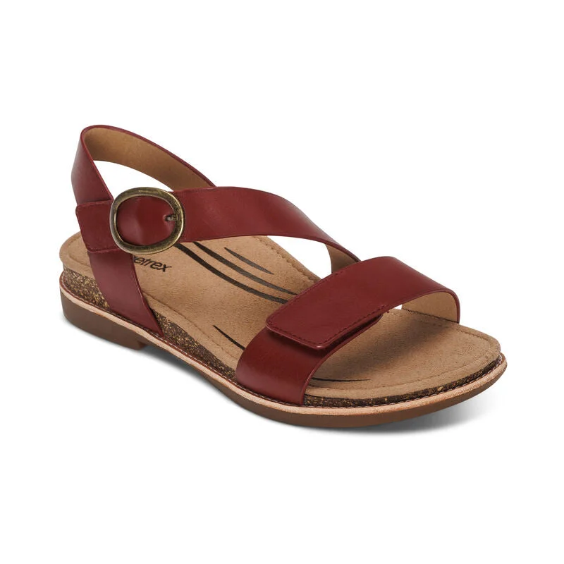 Women's Aetrex Tamara Asymmetrical Quarter Strap Sandal Color: Red Hemp - Material Shoe Style  