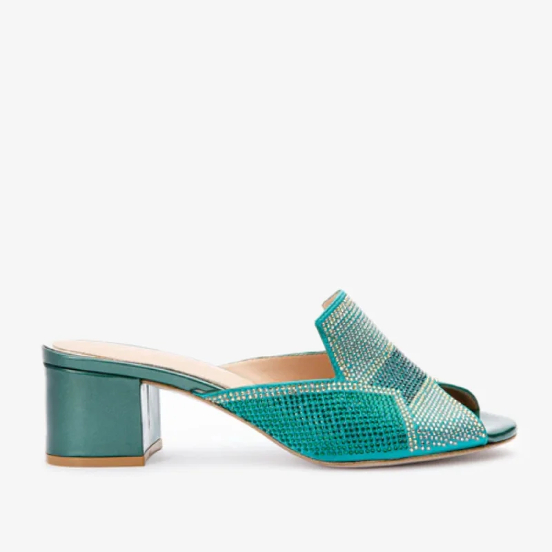The Magnolia Green Glitter Leather Women Sandal Paisley Print Shoe Design  