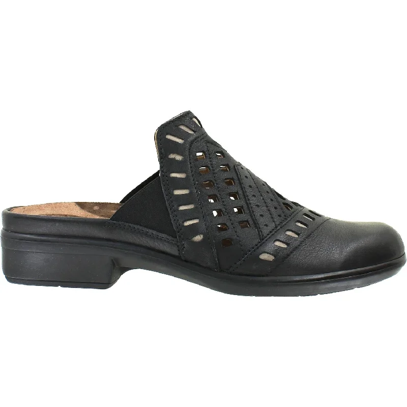 Women's Naot Sharkia Soft Black Leather/Stone Nubuck Comfortable Derby Style  