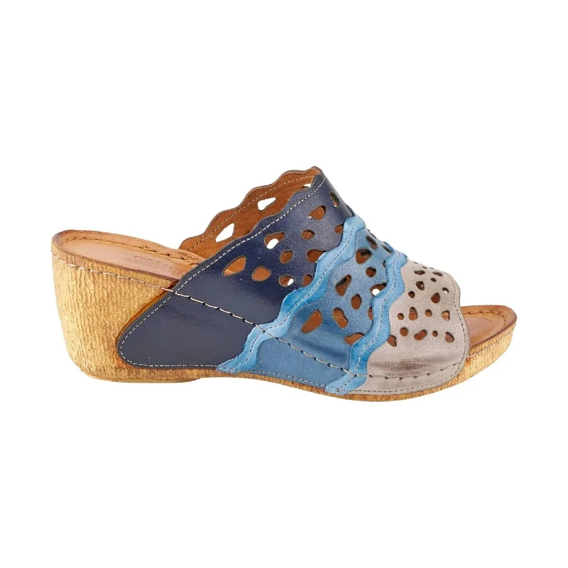 Spring Step Women's Footy Sandals - Blue Multi Cowboy Boot Western Style  