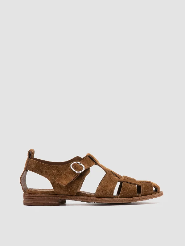LEXIKON 536 - Brown Suede Sandals Checkered Shoe Pattern Look  