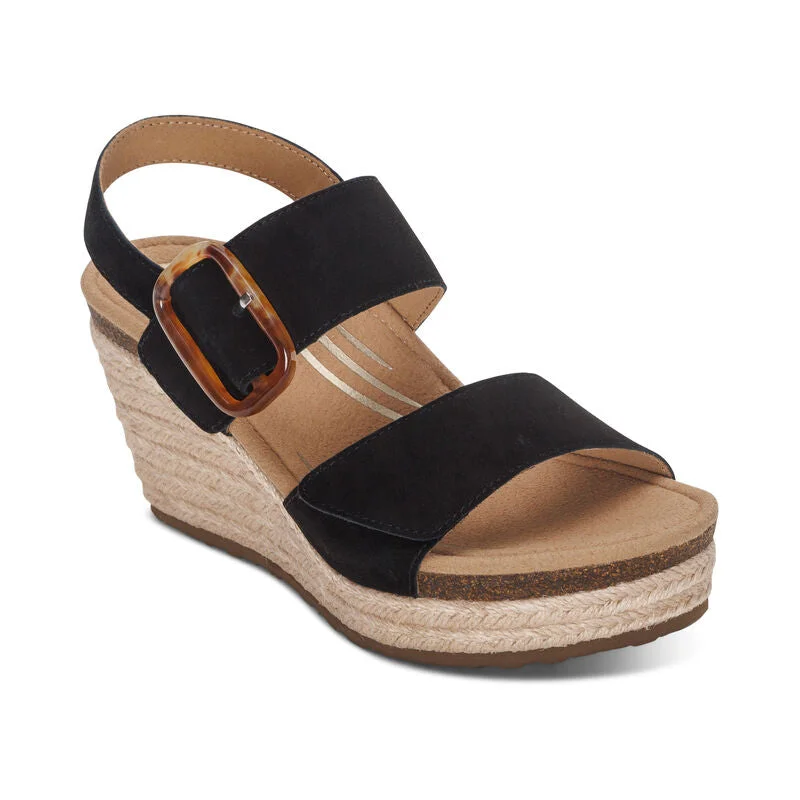 Women's Aetrex Ashley Arch Support Wedge Color: Black Ivy League Loafer Look 