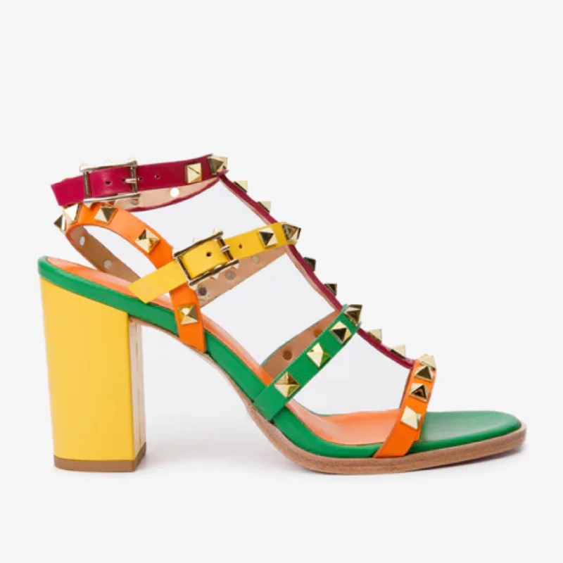 The Nejapa Block Heel Multicolor Leather Women Sandal Edwardian Shoe Look  