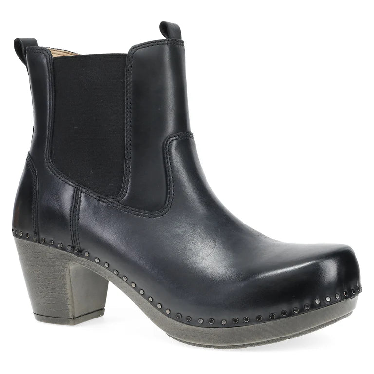Shayna Heeled Clog Boot in Black Striped Shoe Style  