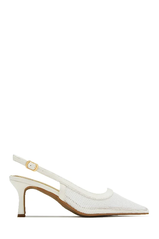 Chloey Slingback Mid Heel Pumps - Ivory Striped Shoe Style  
