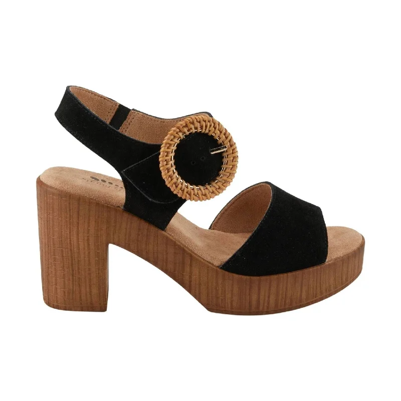 Spring Step Women's Gamona Sandals - Black Suede Business Monk Strap Style  