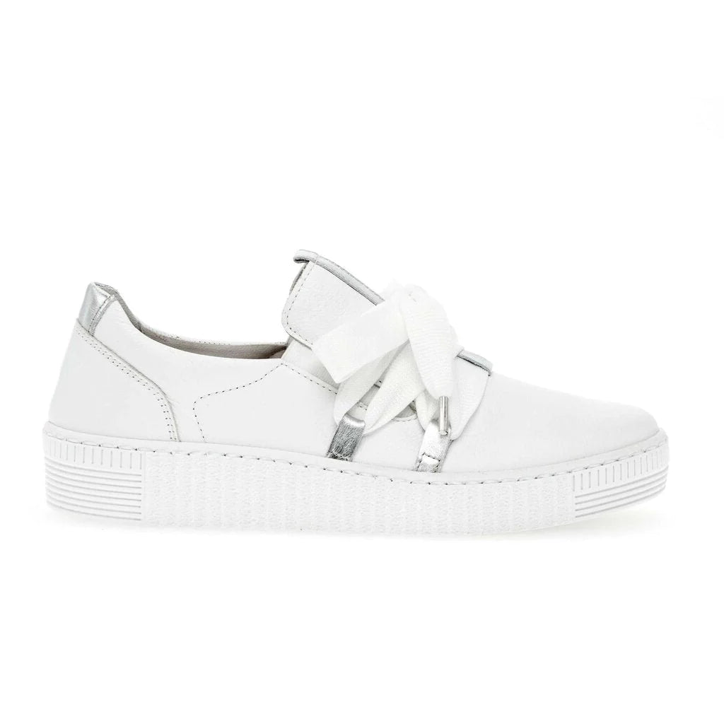WOMEN'S GABOR 03.333.21 BOW TIE SNEAKER |  WHITE / SILVER Glow - in - the - Dark Shoe Design  