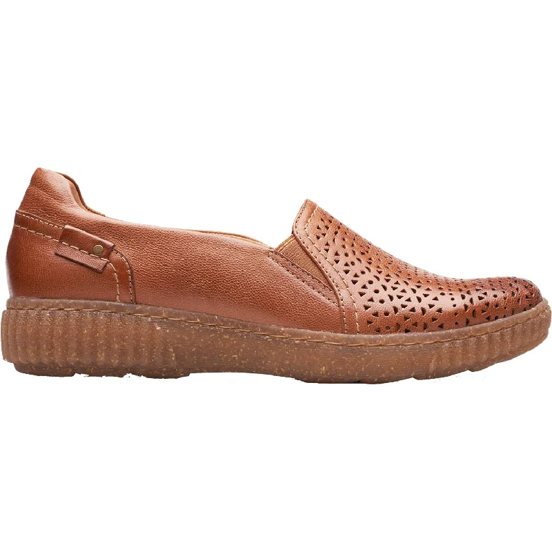 Women's Clarks Magnolia Aster Tan Leather Edwardian Shoe Look  