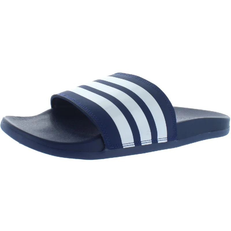 Adidas Mens Adilette Comfort Striped Flat Pool Slides Strap - Up Sandal Resort Style Adidas Mens Adilette Comfort Striped Flat Pool Slides Strap - Up Sandal Resort Style