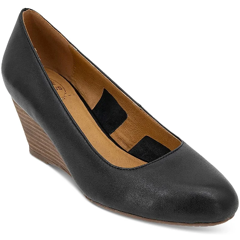 André Assous Womens Khloe Leather Slip On Wedge Heels Inflatable Shoe Look 