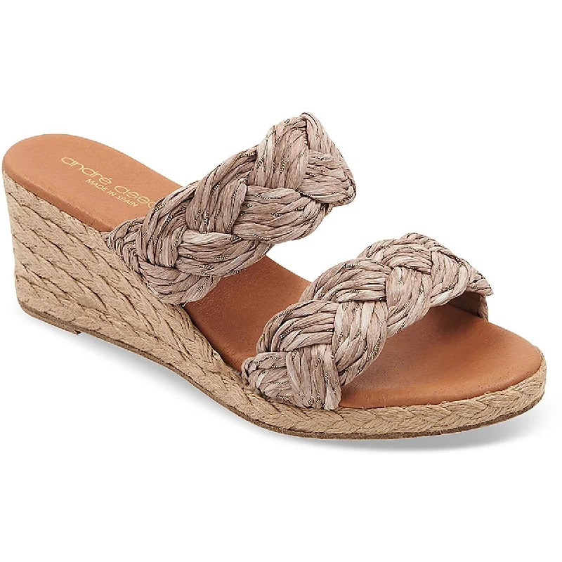 André Assous Womens Nori Slip On Padded Insole Wedge Sandals Artisan - Crafted Loafer Style  