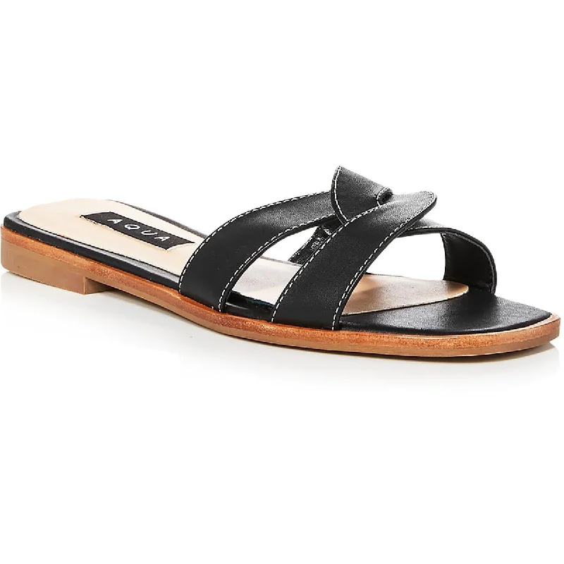 Aqua Womens Kelly Leather Criss-Cross Front Flip-Flops Two - Tone Shoe Design  