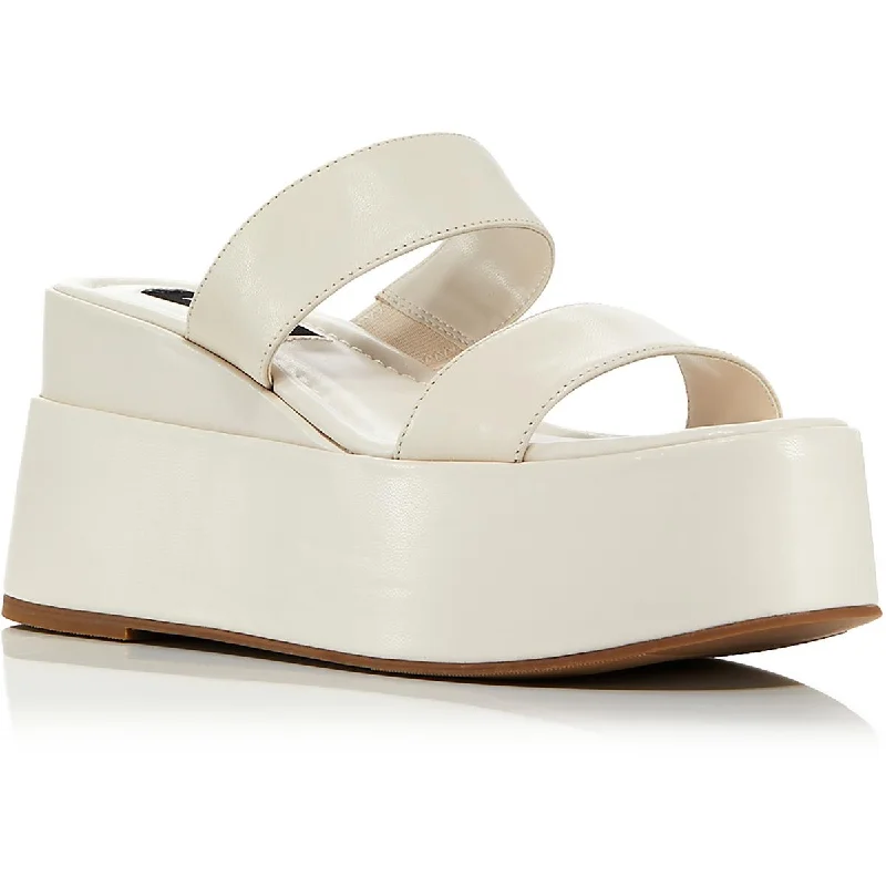 Aqua Womens Maxy Leather Slip On Flatform Sandals Open - Lacing Derby Look  