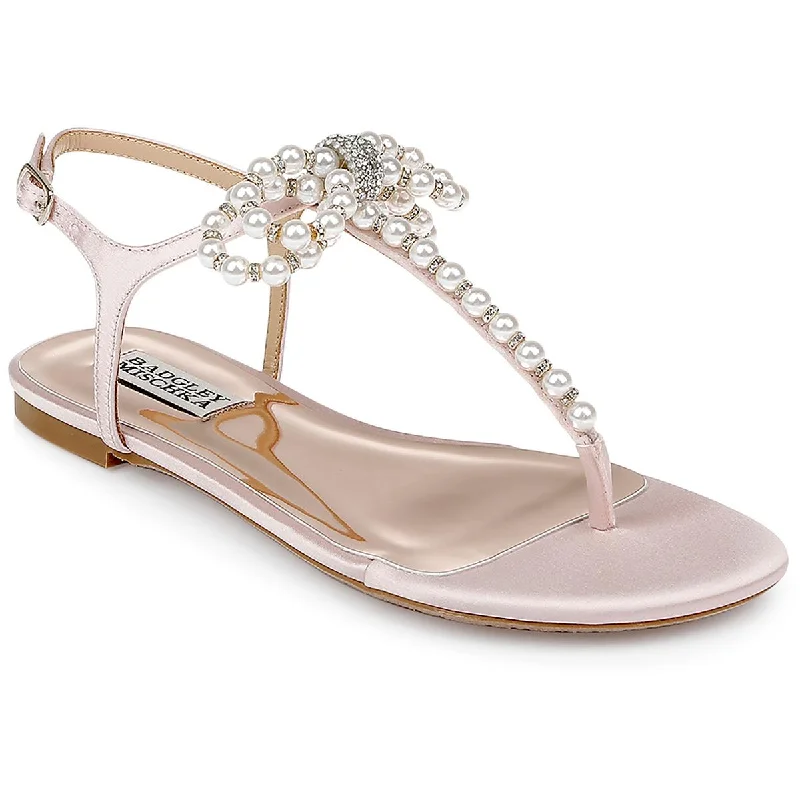 Badgley Mischka Womens Fayth Satin Ankle Strap T-Strap Sandals Brogue Oxford Aesthetic 