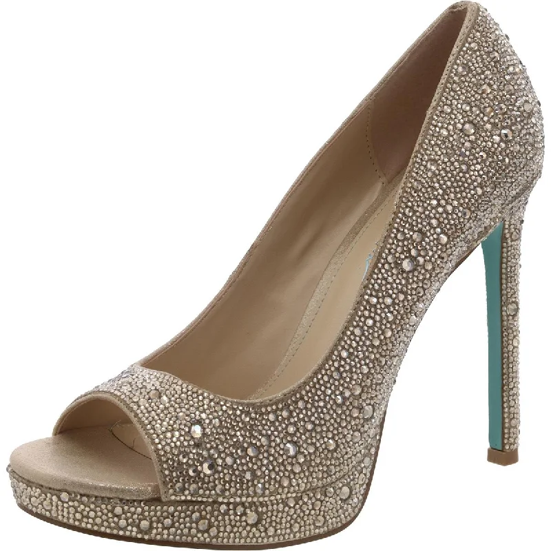 Betsey Johnson Womens Dane Rhinestone Peep-Toe Pumps Suede Desert Boot 