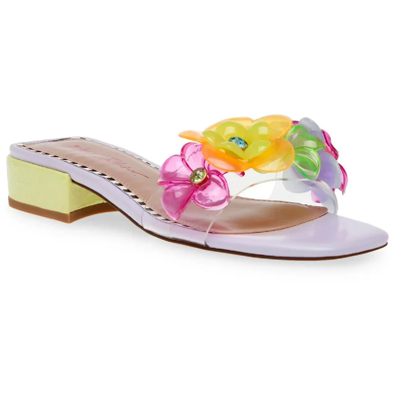 Betsey Johnson Womens Journi Embellished Square Toe Slide Sandals Brogue Oxford Aesthetic 