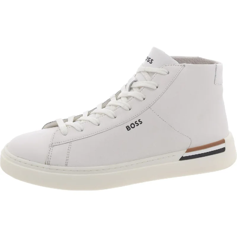 Boss Mens Clint Leather Lifestyle High-Top Sneakers Elastic - Sided Chelsea Look  