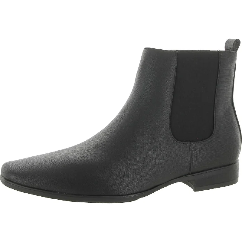 Calvin Klein Mens Brayden Faux Leather Embossed Ankle Boots Striped Shoe Style  