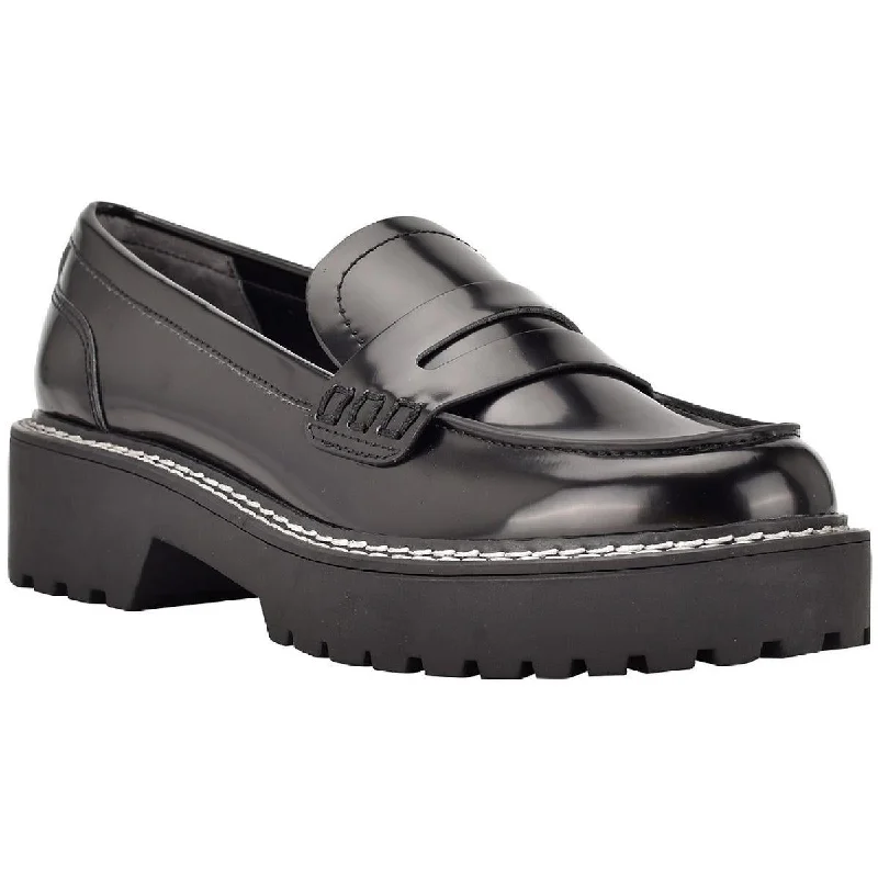 Calvin Klein Womens Suzie 2 Patent Lug Sole Penny Loafers Inflatable Shoe Look 